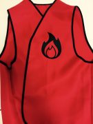 bright red vest with black trim showing the conference flame logo